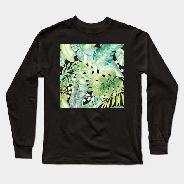 Sage Green Tropical Foliage Long Sleeve T-Shirt by PixDezines